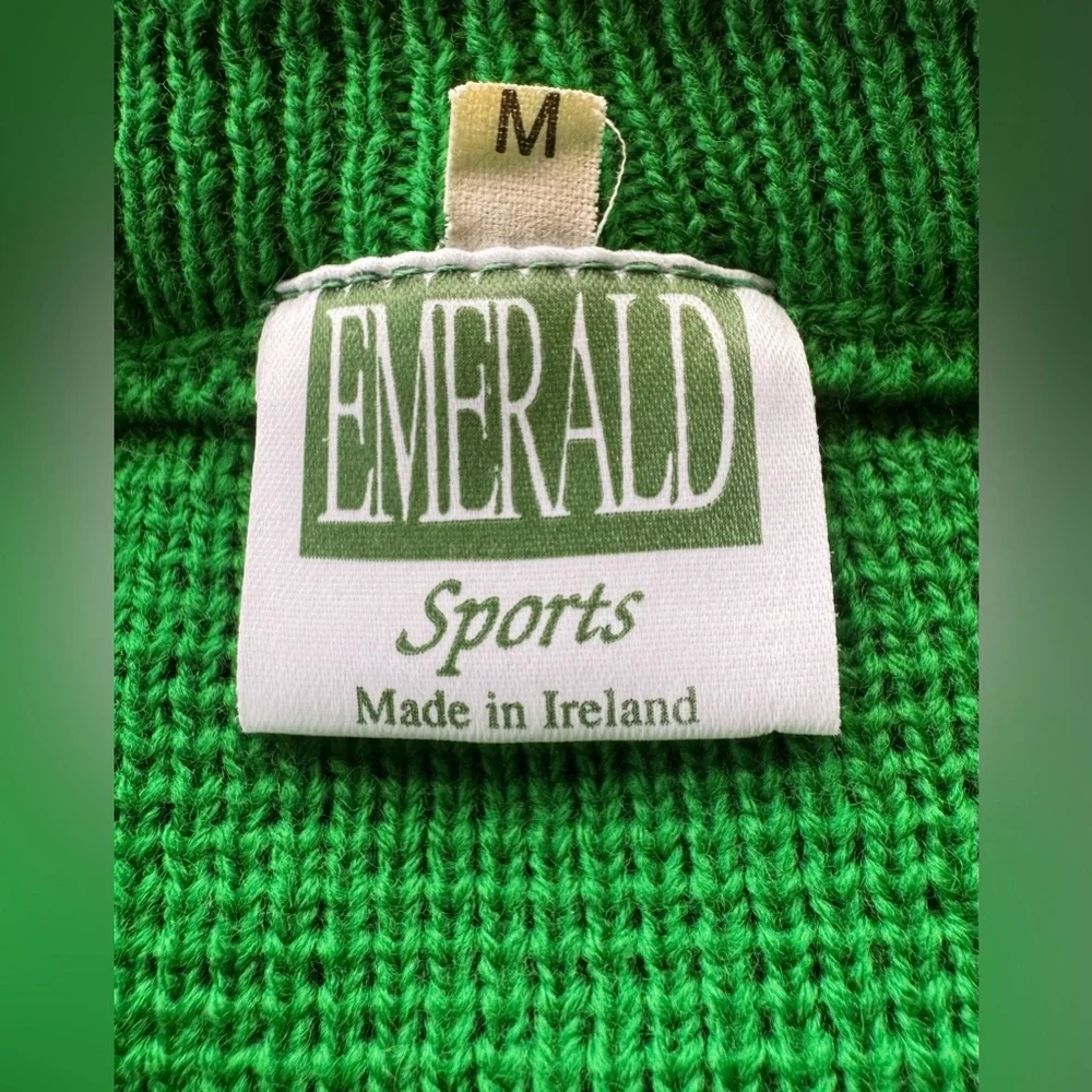 Vintage Emerald Sport Shamrock Celtic Pullover Knit Sweater Made In Ireland M